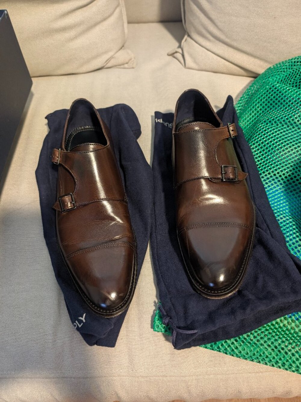 US Mens Suitsupply Double Monk Strap Brown Leather Shoes MINT Condition Size 7.5